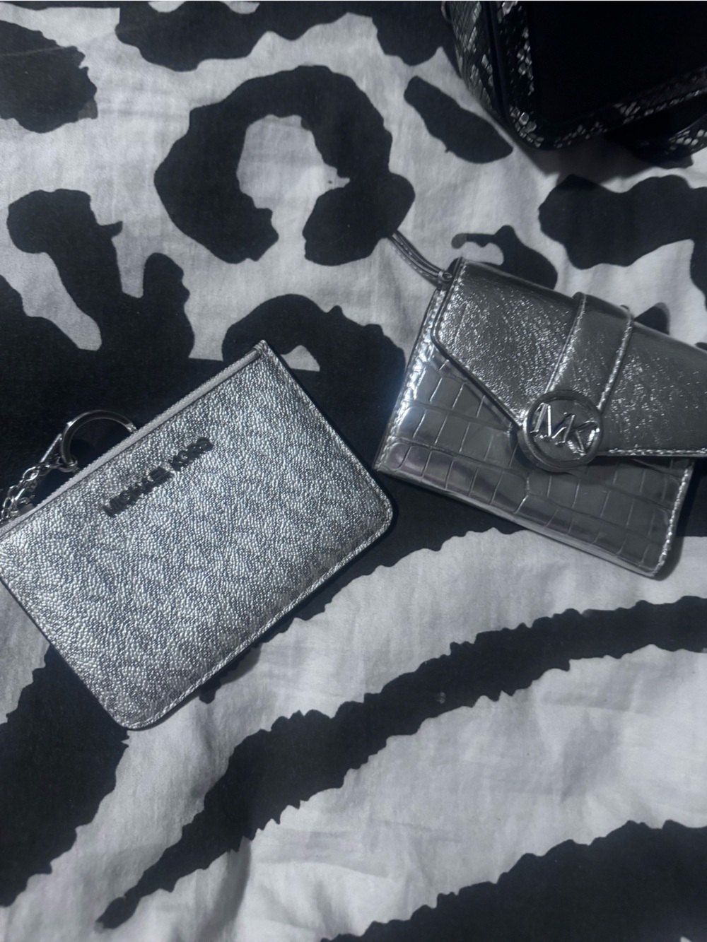 Michael Kors Silver Metallic Card Holder and Mini Wallet Set
